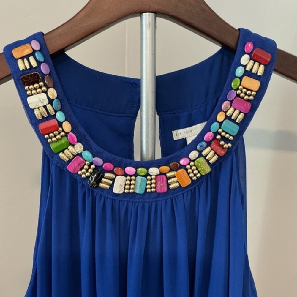 EST 1946 Cato‎ Chiffon Blue Beaded Neckline Halter Dress Large Petite